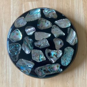 Mid century modern lucite /abalone shell black trivet